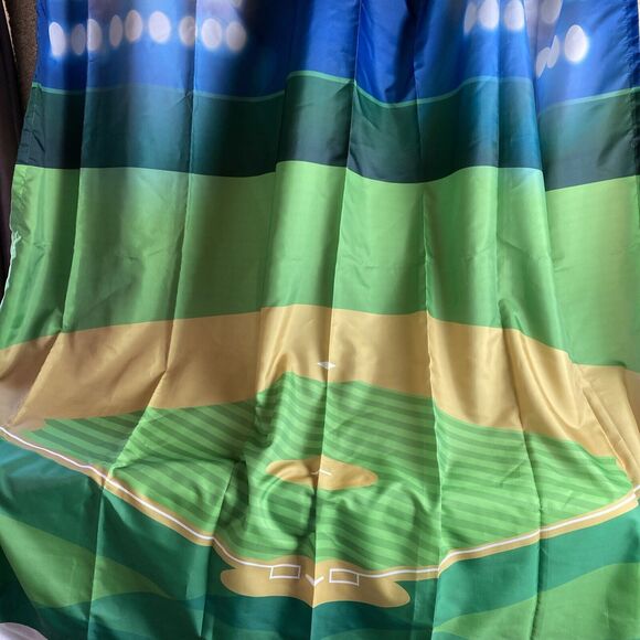 Under The Lights Baseball Field Fabric Shower Curtain 69X69 in Green Blue - Picture 1 of 7